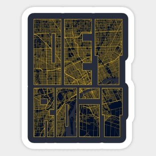 Detroit, USA City Map Typography - Gold Art Deco Sticker